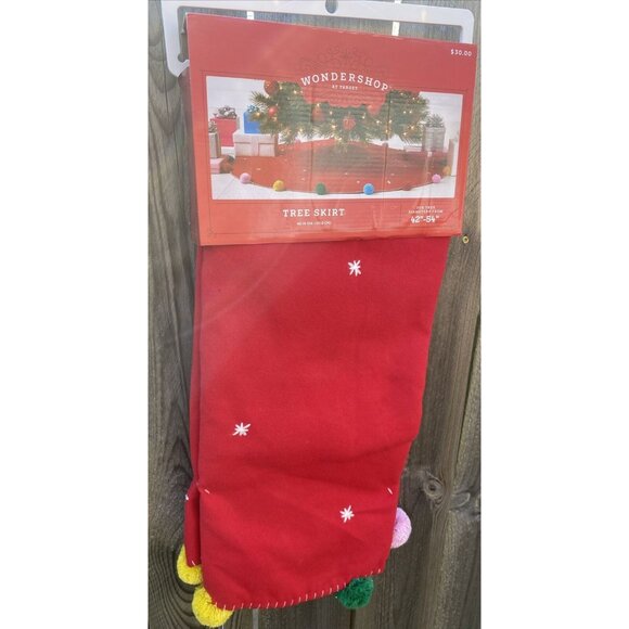 Target Wondershop Red & Pom Pom Christmas Tree Skirt 48” Round 42-54" Dia Trees - Picture 11 of 11